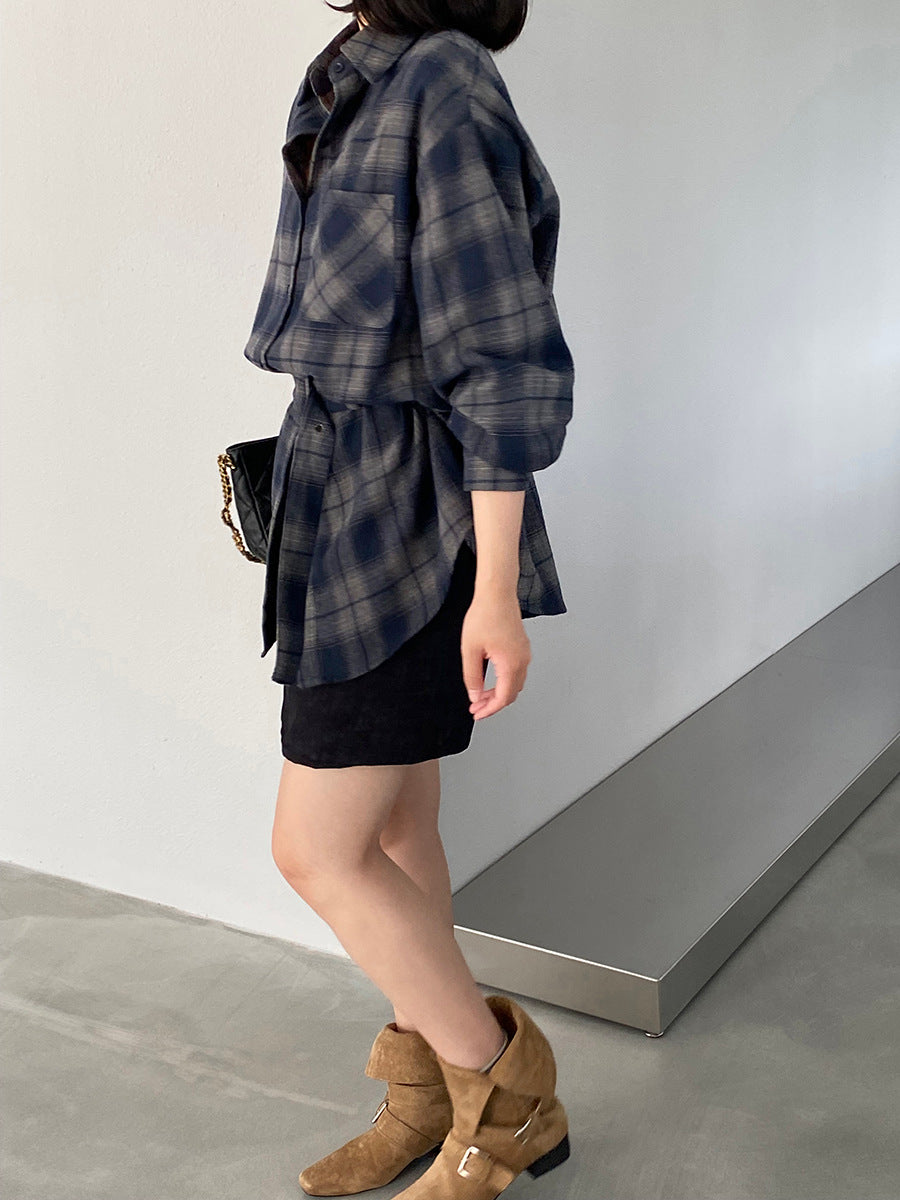 起毛チェックシャツ (ベルト付き)