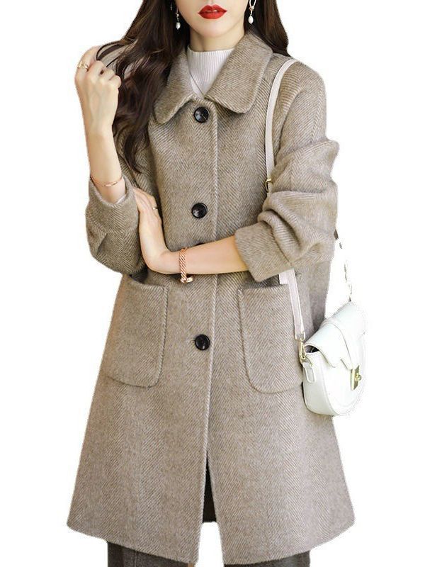 【フェミニンタイプ】ミドル丈スリムジャケット グレー/ブラック/アプリコット/コーヒー