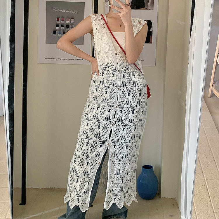 透かし編みレースのロングジレ