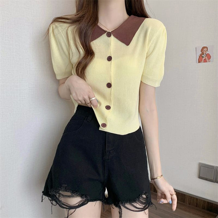 襟付きパステルニットカーディガン