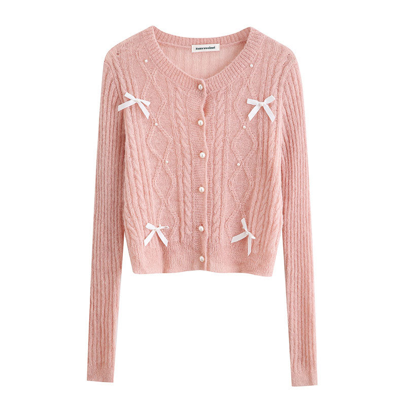 リボン&パール付きカーディガン