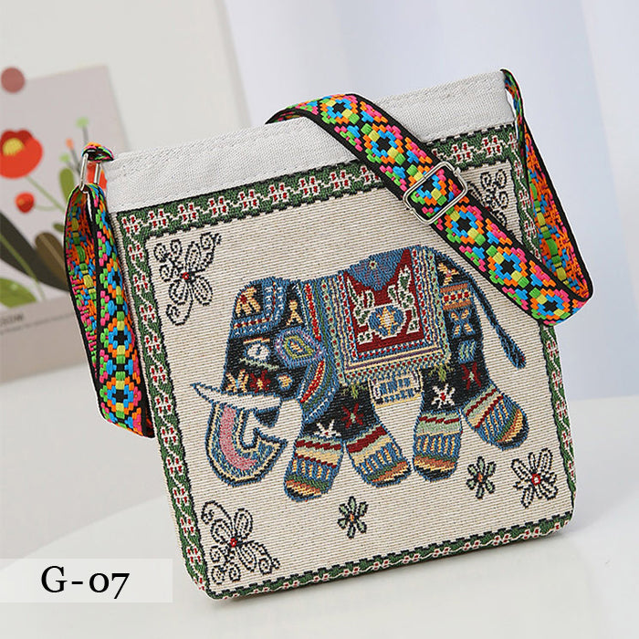エスニック柄 ジャガード ショルダーバッグ 象 モチーフ 斜めがけ ミニトート レディース 軽量 フェス ギフト
