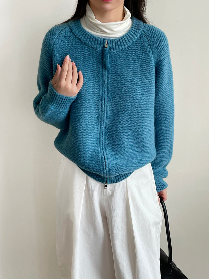 ダブルジッパーラウンドネックセーター