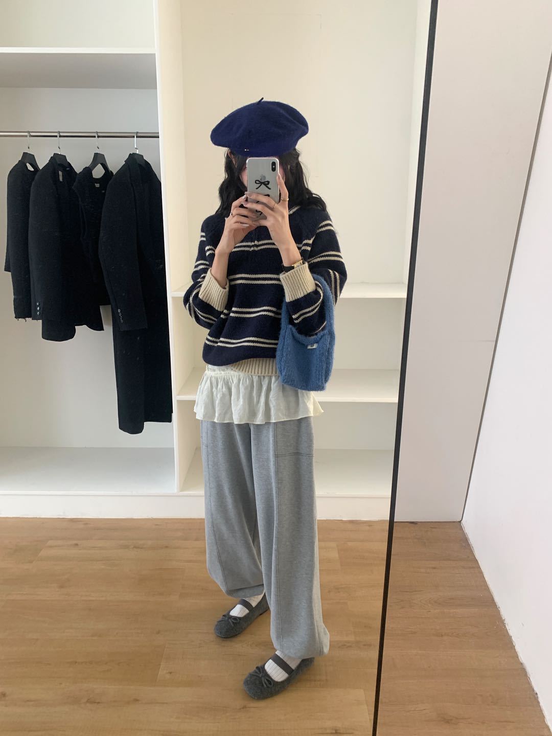 ハーフジップボーダーニット