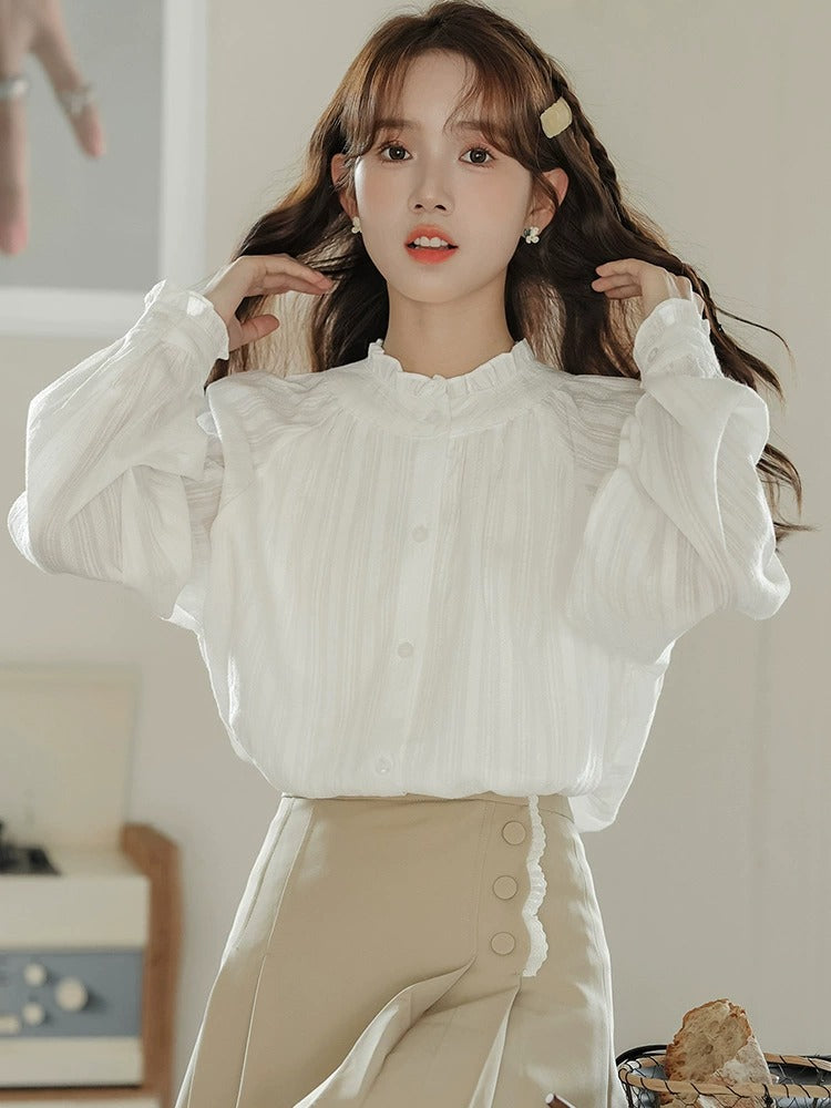 ルーズシフォン無地 長袖シャツ