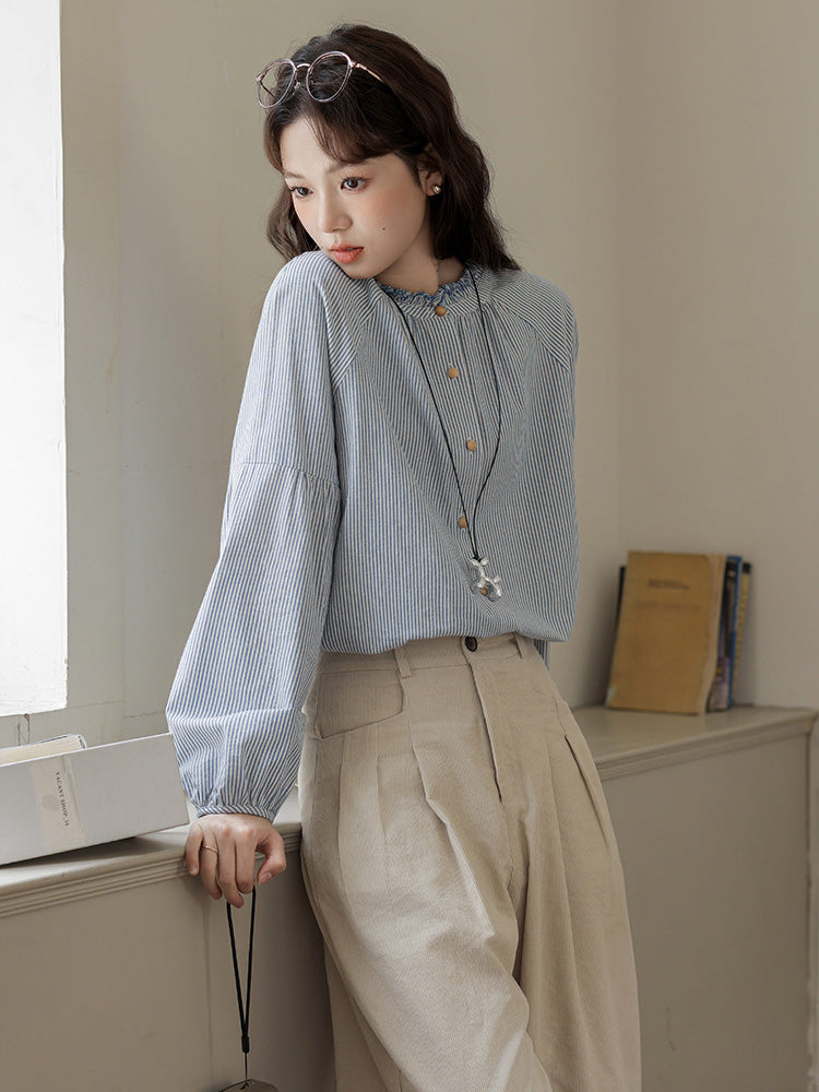 ストライプギャザーシャツ