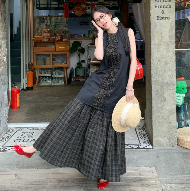 チェック柄ロングスカート