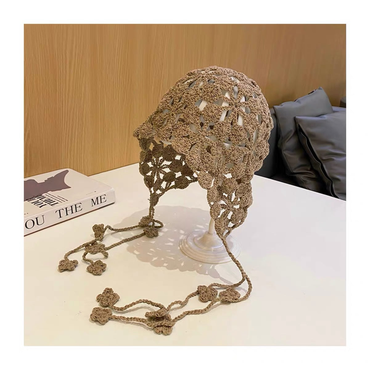 ボヘミアンフラワーのニット帽子