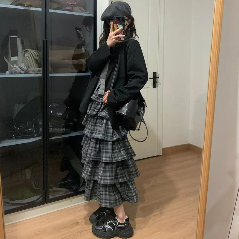 チェックロングスカート