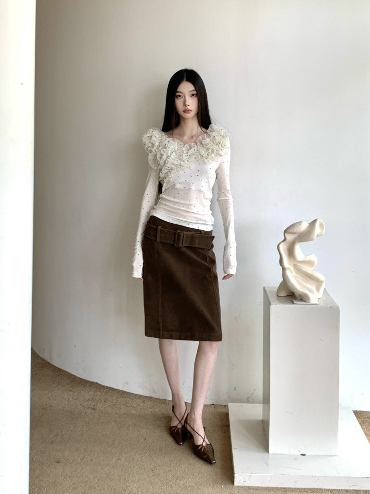 ドットフリルロングTシャツ