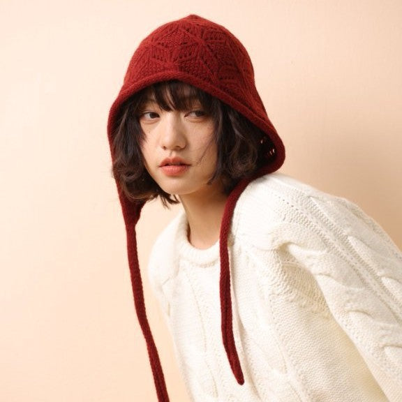 ウール100%ボンネット風ニット帽