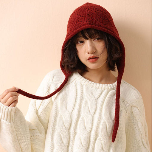 ウール100%ボンネット風ニット帽