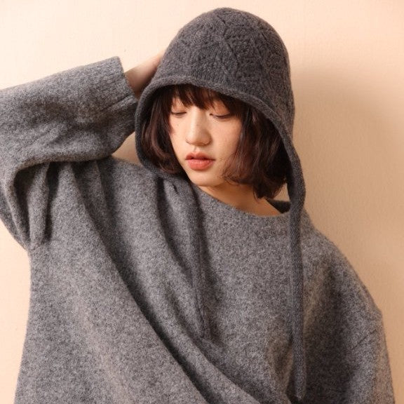 ウール100%ボンネット風ニット帽