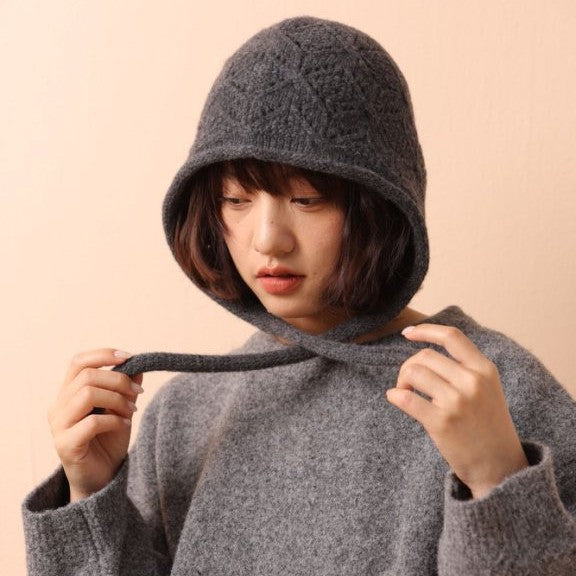 ウール100%ボンネット風ニット帽