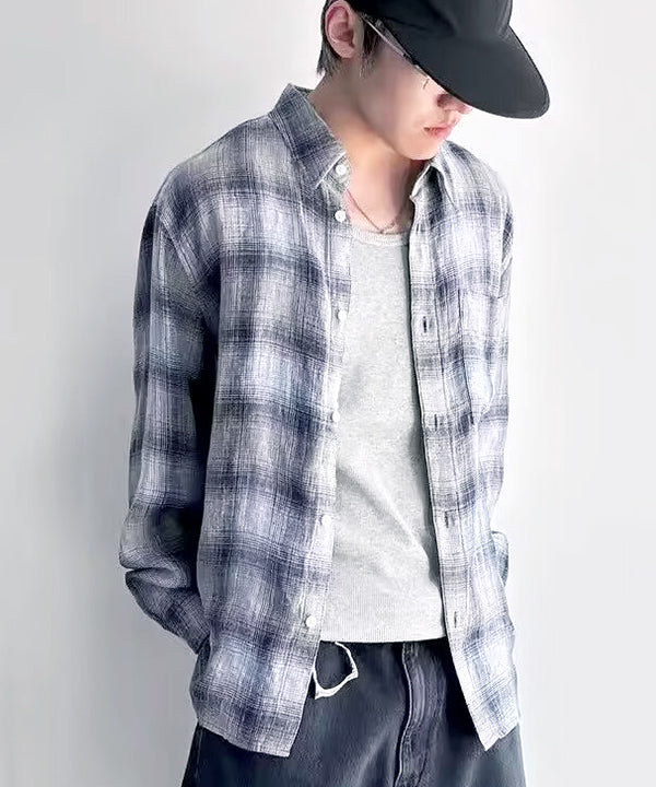 ルーズフィット オンブレチェックシャツ