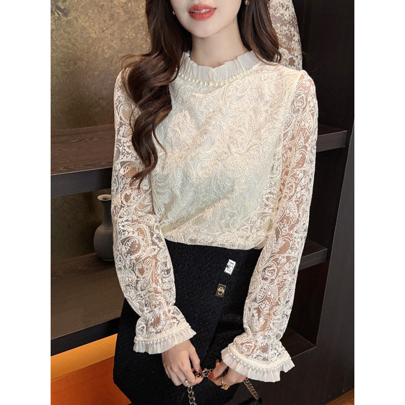 パール付き総レースプルオーバー