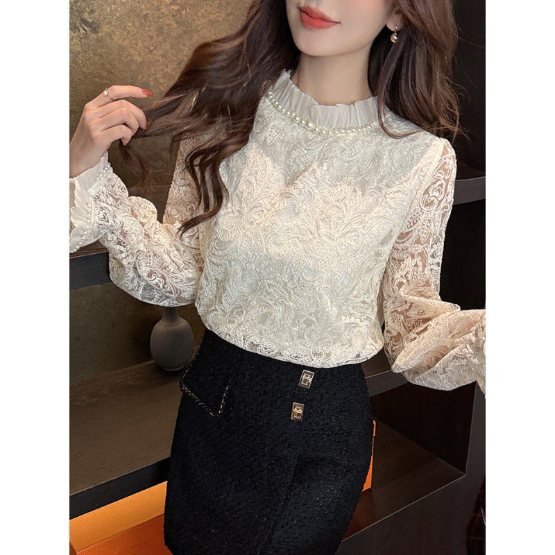 パール付き総レースプルオーバー