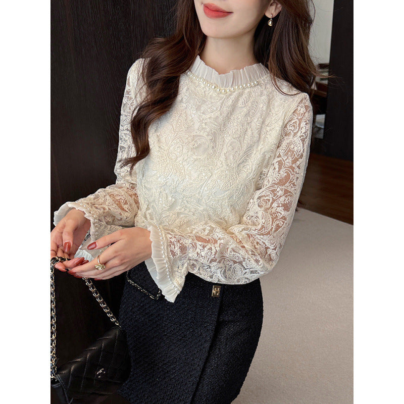 パール付き総レースプルオーバー