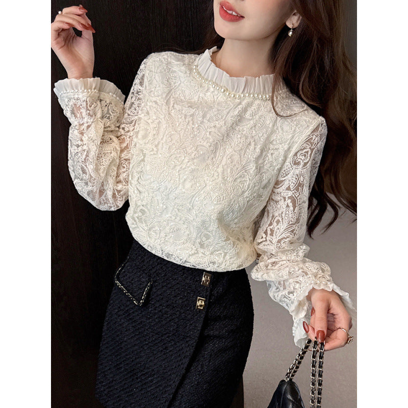 パール付き総レースプルオーバー