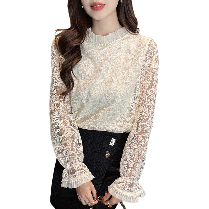 パール付き総レースプルオーバー