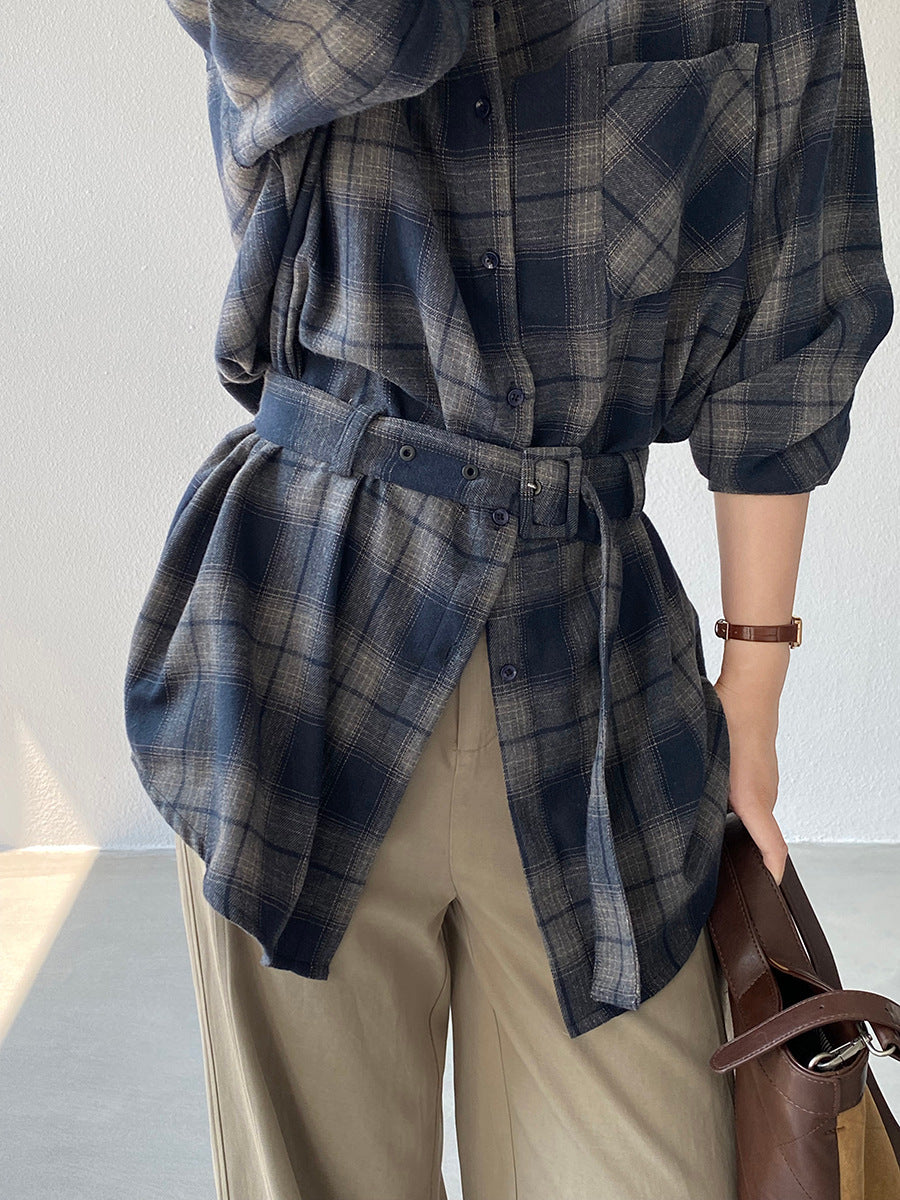 起毛チェックシャツ (ベルト付き)