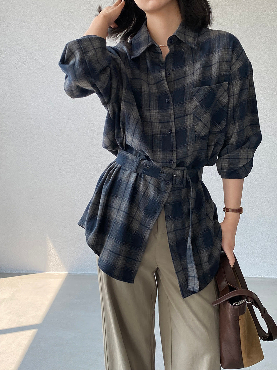 起毛チェックシャツ (ベルト付き)