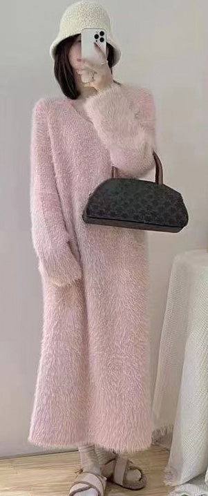 ふわふわミンクパイルロングワンピース