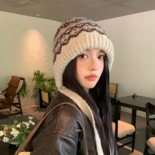 ノルディック柄編みのニット帽