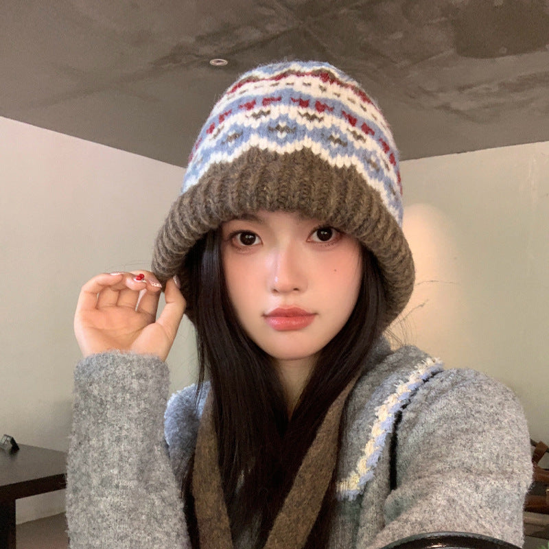 ノルディック柄編みのニット帽
