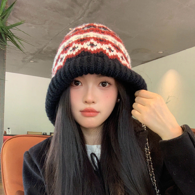 ノルディック柄編みのニット帽