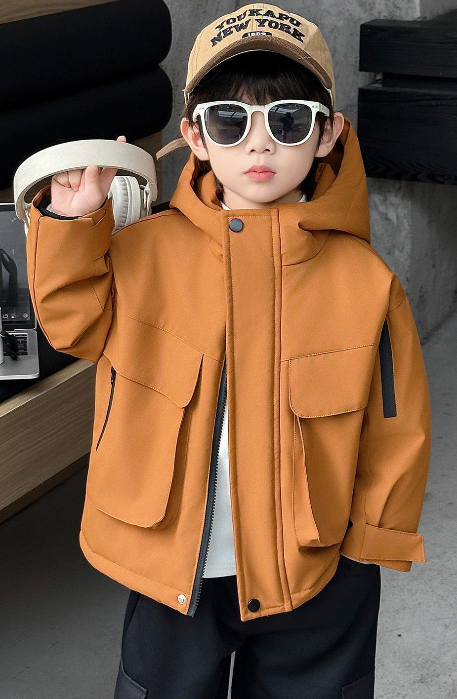 フリース裏地厚手アウトドアフードジャケット