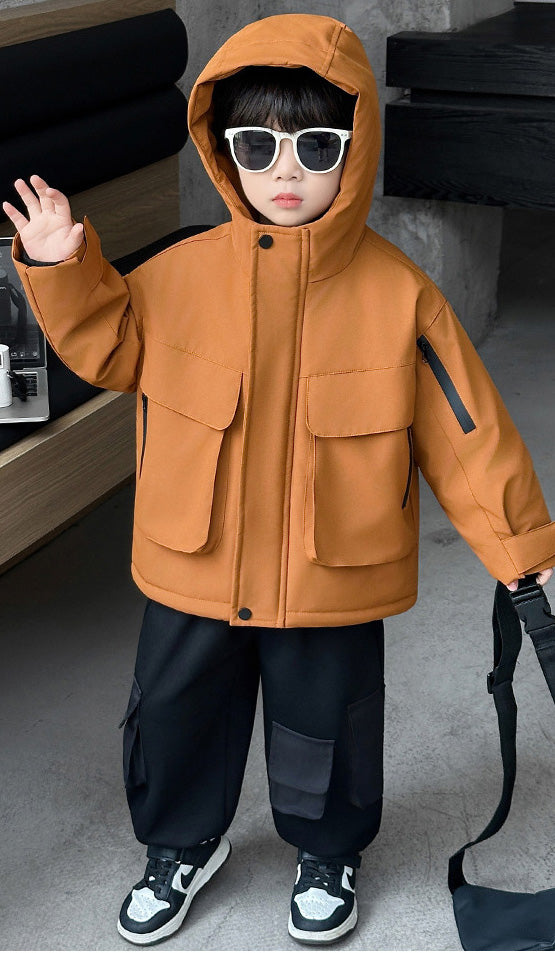 フリース裏地厚手アウトドアフードジャケット