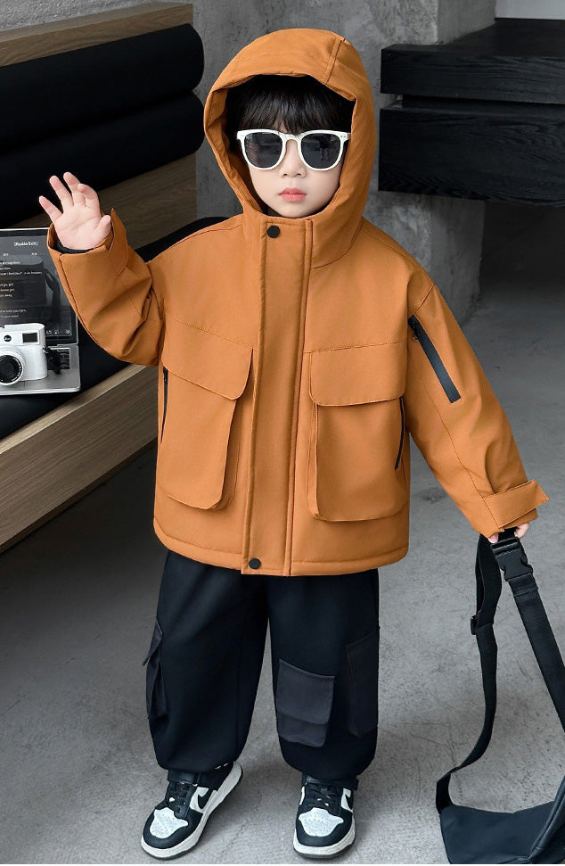 フリース裏地厚手アウトドアフードジャケット