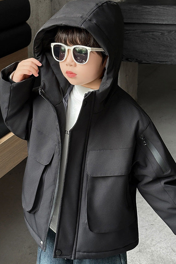 フリース裏地厚手アウトドアフードジャケット