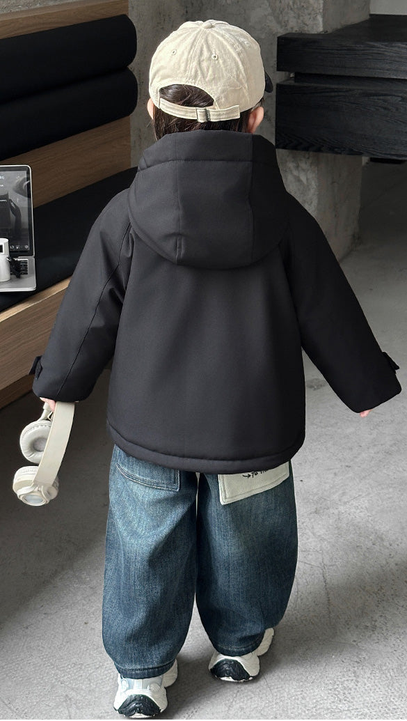 フリース裏地厚手アウトドアフードジャケット