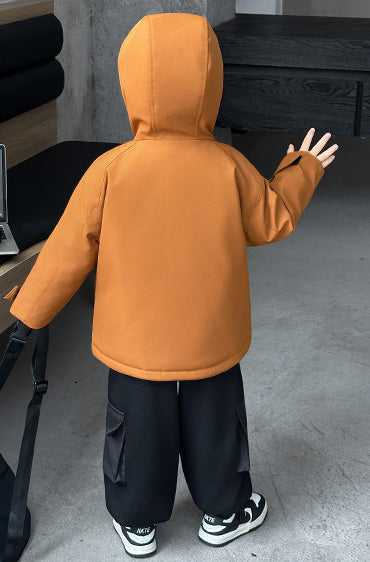 フリース裏地厚手アウトドアフードジャケット