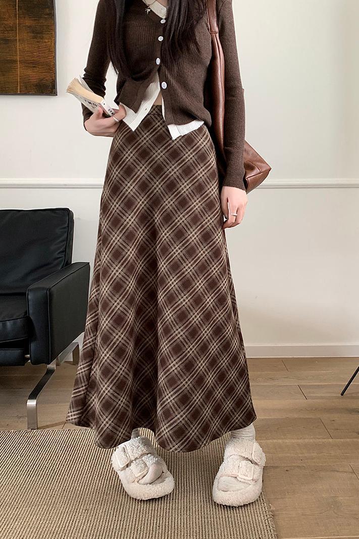 チェックロングスカート