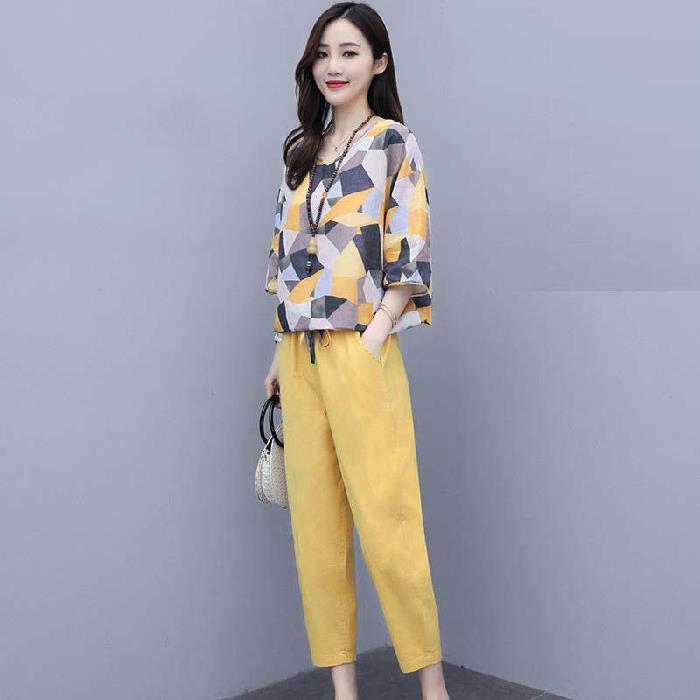 幾何学トップス・パンツセット