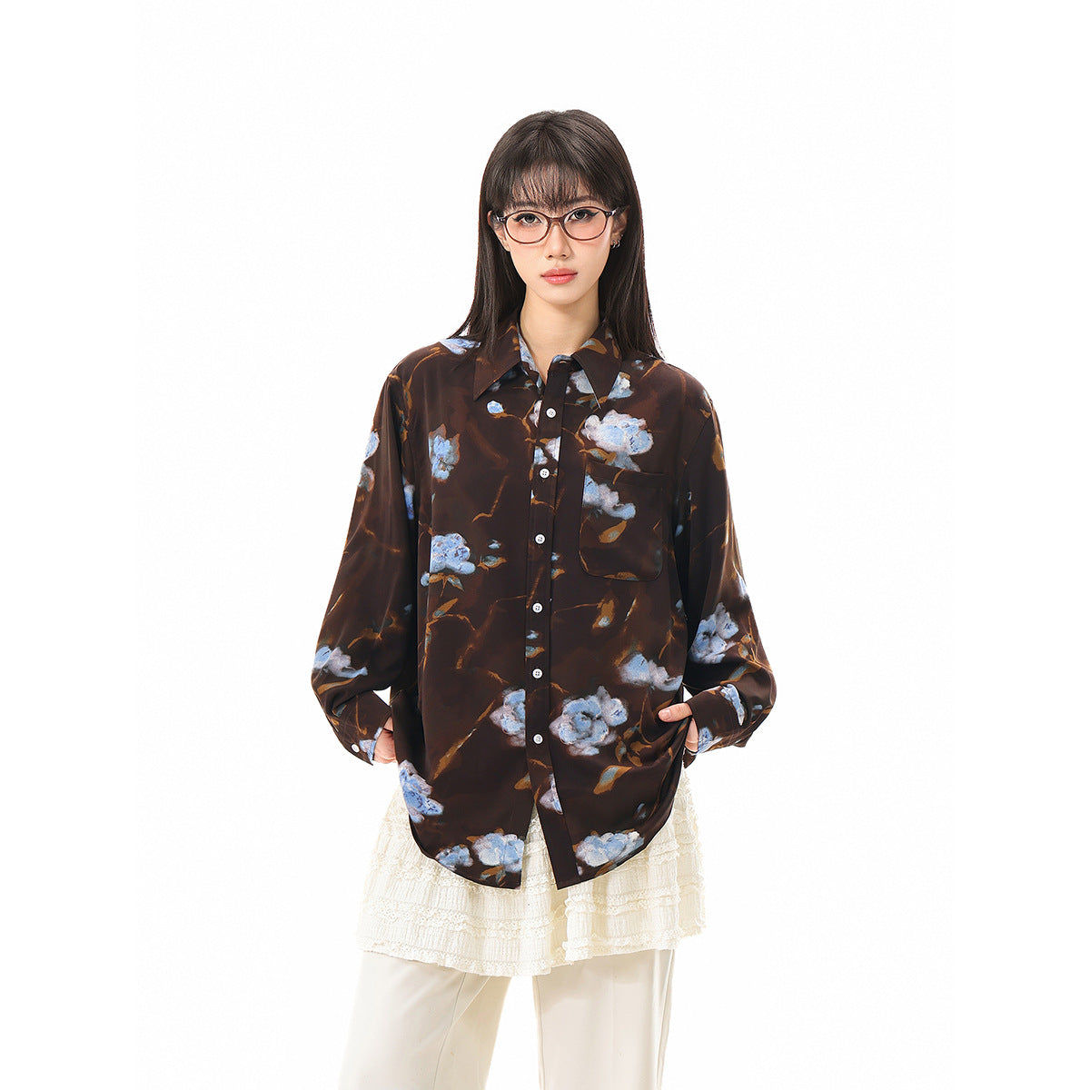 ブルーフローラルシャツ