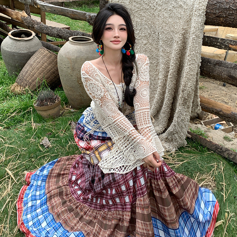 パッチワーク風チェックスカート