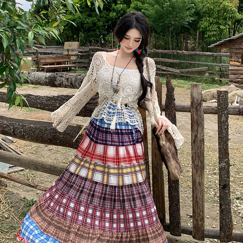 パッチワーク風チェックスカート