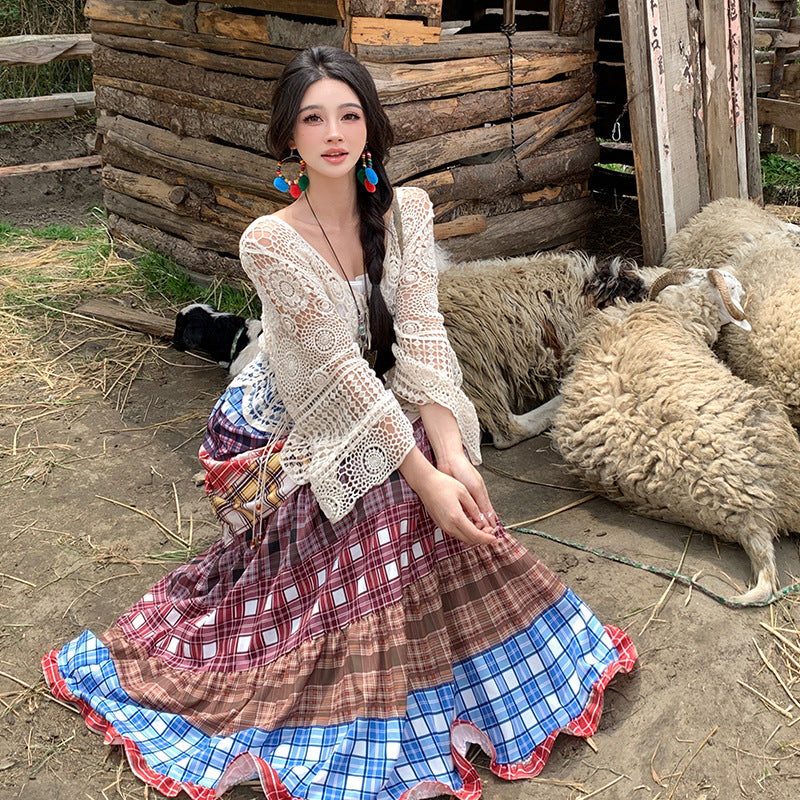 パッチワーク風チェックスカート