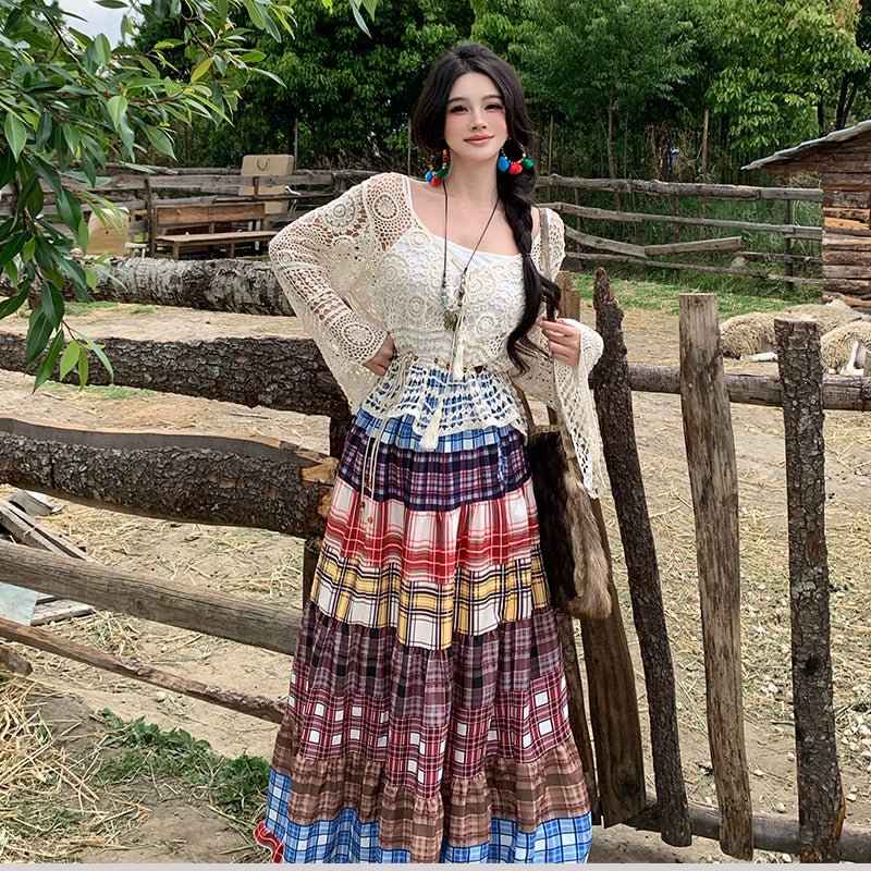 パッチワーク風チェックスカート