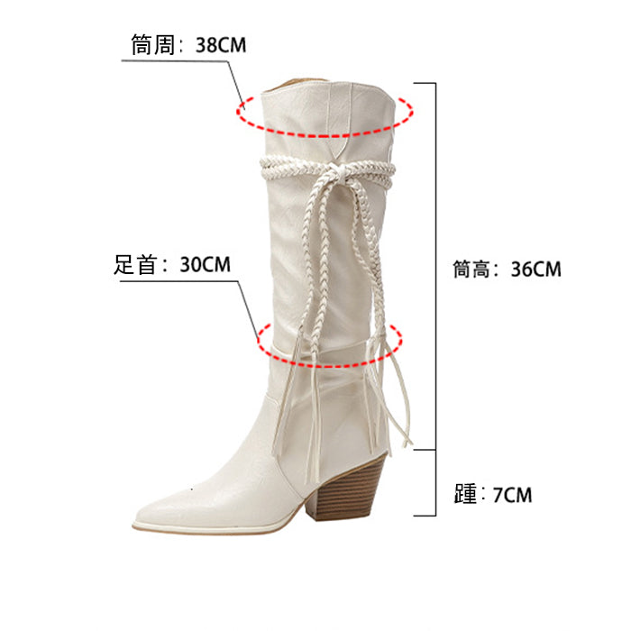 タッセル付チャンキーヒールブーツ