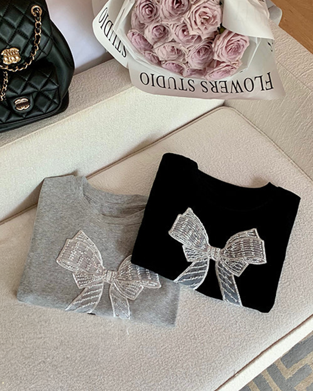 ビーズ刺繍リボンTシャツ