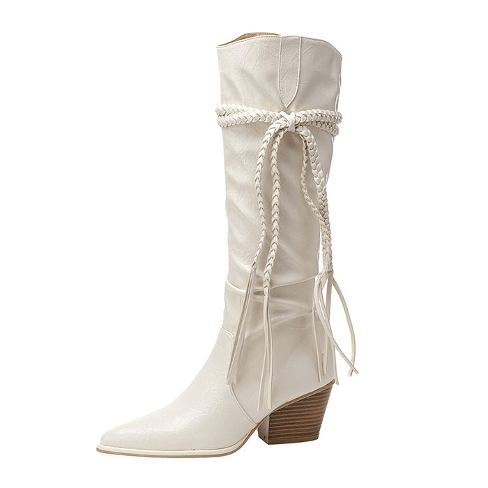 タッセル付チャンキーヒールブーツ