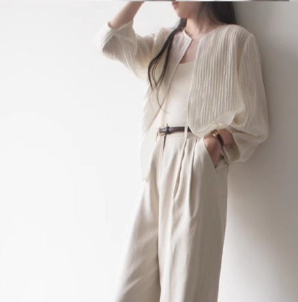 シアープリーツシャツカーディガン