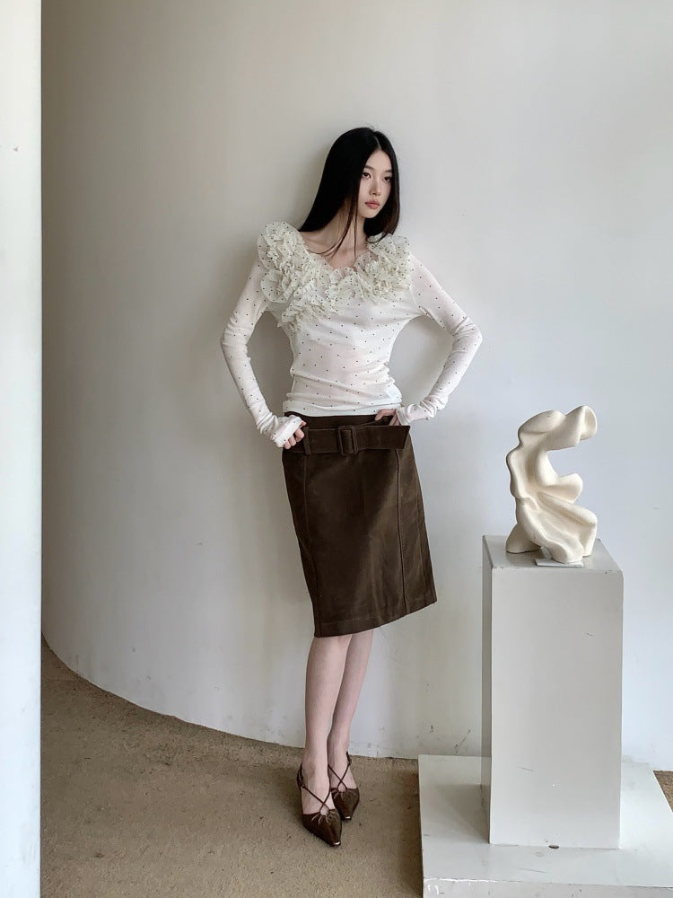 ドットフリルロングTシャツ