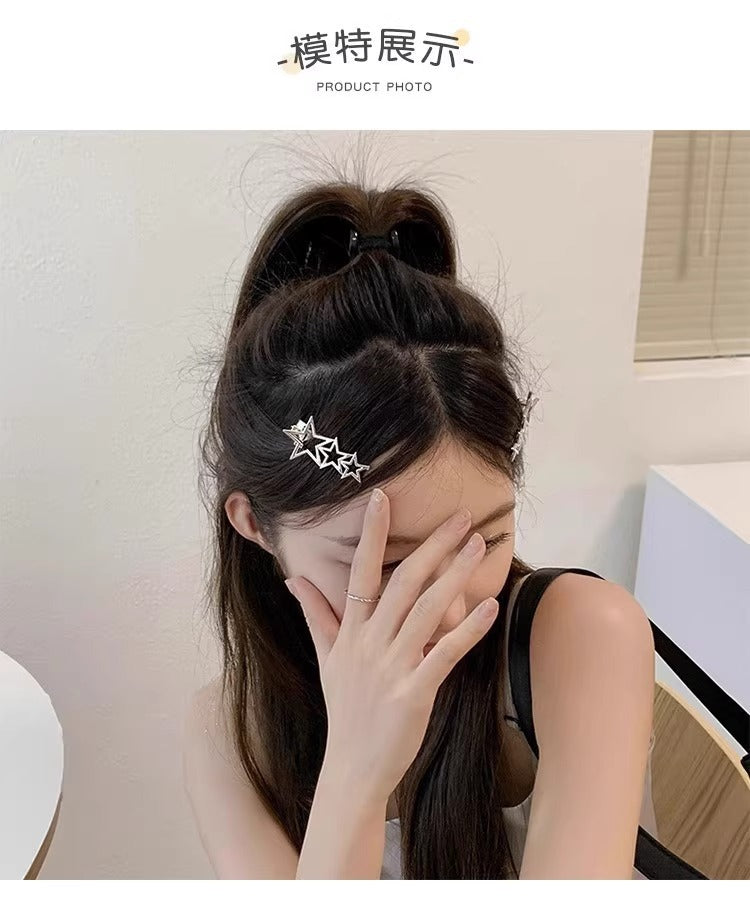 甘くてクールなy2kシルバーメタルリトルスターサイドヘアピン