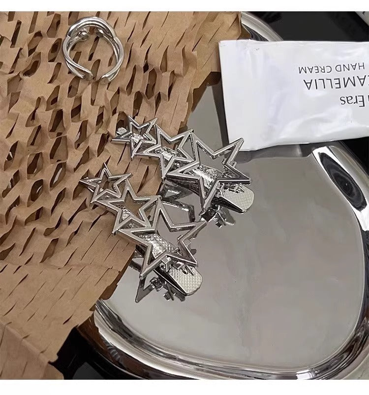 甘くてクールなy2kシルバーメタルリトルスターサイドヘアピン